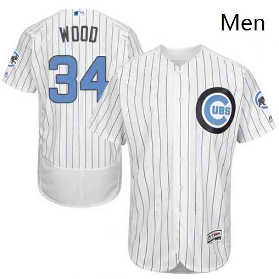Mens Majestic Chicago Cubs 34 Kerry Wood Authentic White 2016 Fathers Day Fashion Flex Base MLB Jersey
